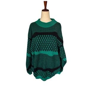 Vintage 80s Benetton Wool Blend Green Sweater Size 50 XL